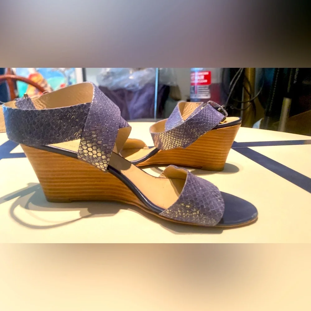 AGL Blue Snake Embossed Leather Wedge Sandals 40 - Picture 2 of 3